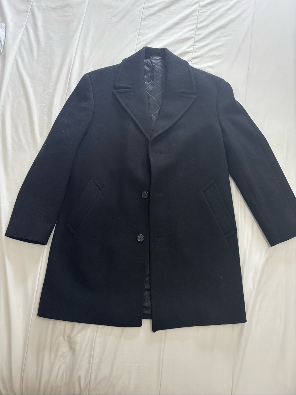DKNY Men’s 100% Wool Overcoat Black Car Coat Tailored Jacket Quilted Lining